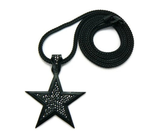 Iced Out Star Shape Pendant in Jet Black w/ 4mm 36" Franco Chain GAP1BP