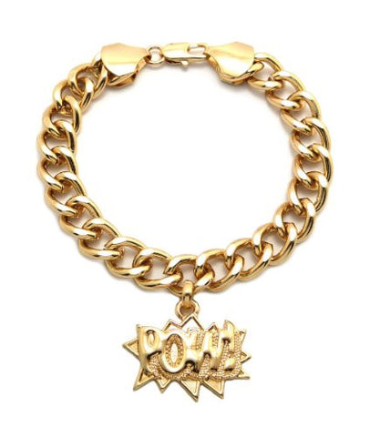 Pow! Burst Pendant 10mm 7" Link Chain Bracelet in Gold-Tone