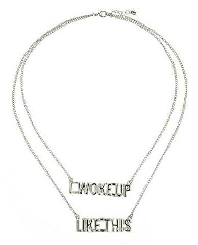 I Woke Up Like This Partitioned Phrase Dual Link Chain Necklace in Silver-Tone