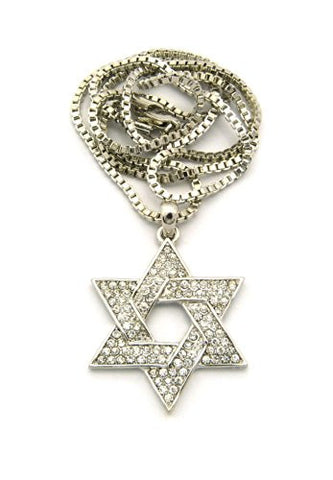 Paved Star of David Micro Pendant w/ 2mm 24" Box Chain - Silver Tone XMP25RBX