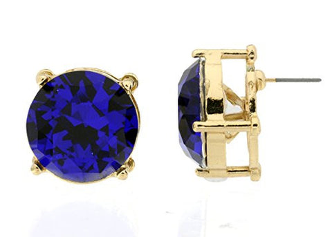 Big 20mm Round-Cut Faceted Rhinestone Stud Earrings in Sapphire/Gold-Tone