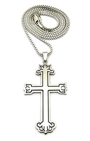 Stainless Steel Narrow Cross Pendant 2mm 30" Box Chain Necklace in Silver-Tone
