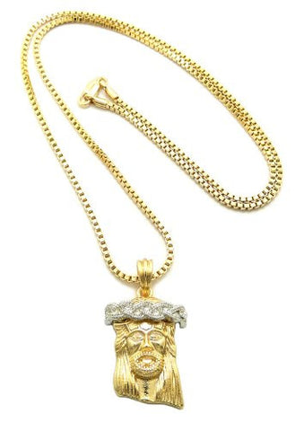 Gold/Silver Tone Jesus Micro Pendant 2mm 30" Box Chain Necklace MMP24TBX