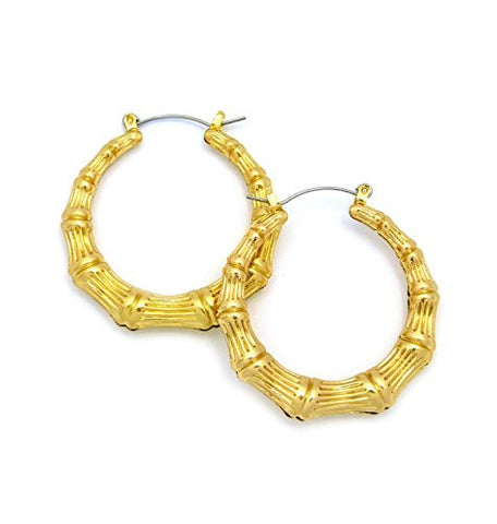 Classic Bamboo 1.50" Hoop Door Knocker Earrings in Gold-Tone