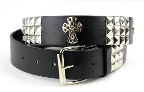 Women's Faux Studded Leather Fashion Belt w/ Cross