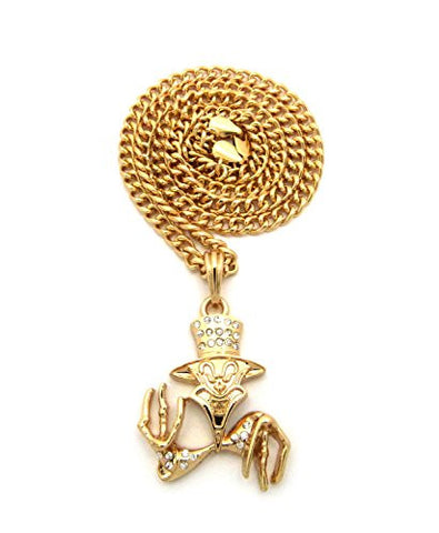 The Ringmaster Clown Stone Stud Pendant 5mm 24" Cuban Link Chain Necklace in Gold-Tone