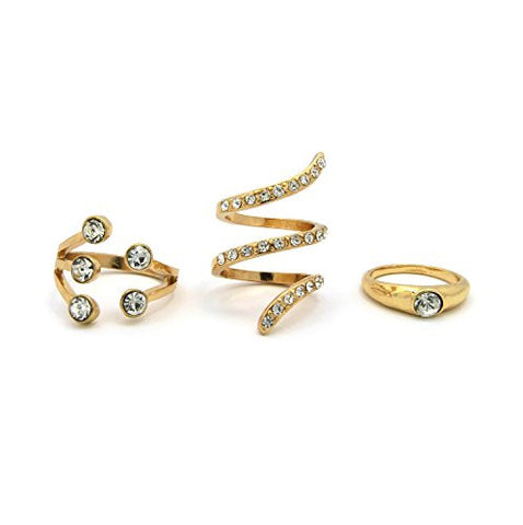 Crown, Swivel, Solitaire 3 Piece Rhinestone Accent Ring Set