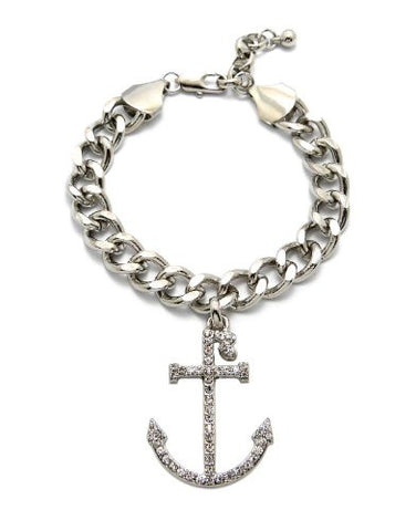 Paved Navy Anchor Chain Bracelet