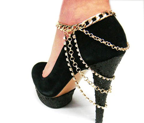 Glamorous Multi Style Chain Gold Tone Adjustable Anklet Heel Chain IHN1007G