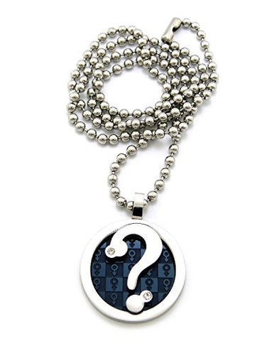 Question Mark Male Gender Print Pendant Necklace with 2mm 24" Stainless Steel Chain - Silver-Tone