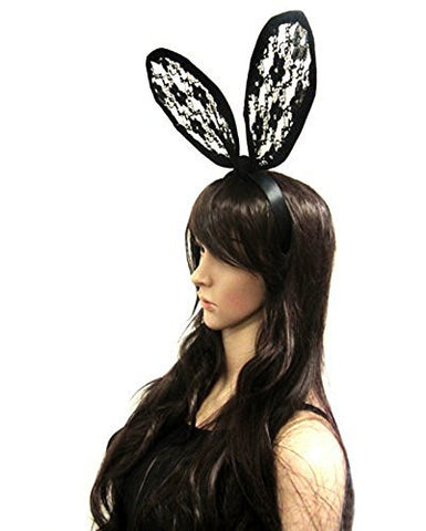 Celebrity Style Lace Bunny Ears Headband Halloween Party Costume Black JM6023BK