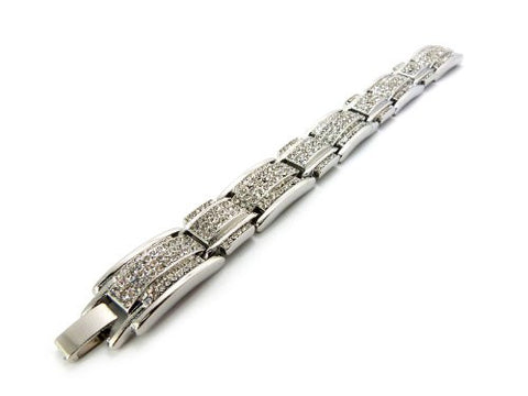 Rhinestone Block Chain Bracelet with Metal Clasp