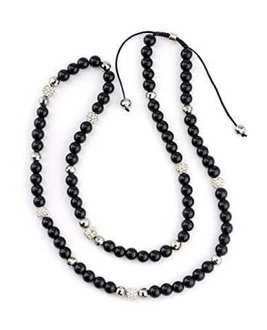 Acrylic Bead Chain Macrame Necklace with Rhinestone Balls