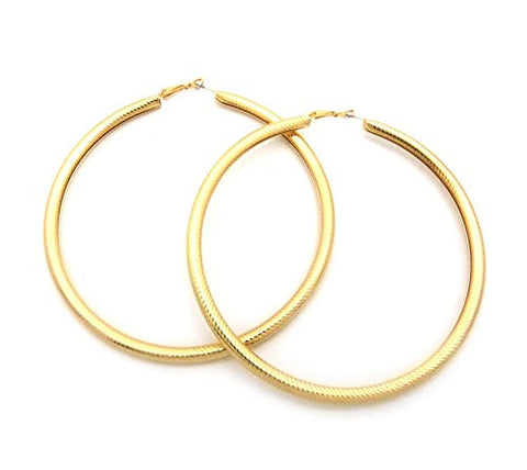 Sleek Omega Chain Look 3.75" Tube Hoop Earrings in Gold-Tone