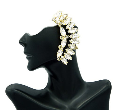 Marquise Cut Stone Dressy Ear Cuff with Stud Earring in Gold-Tone