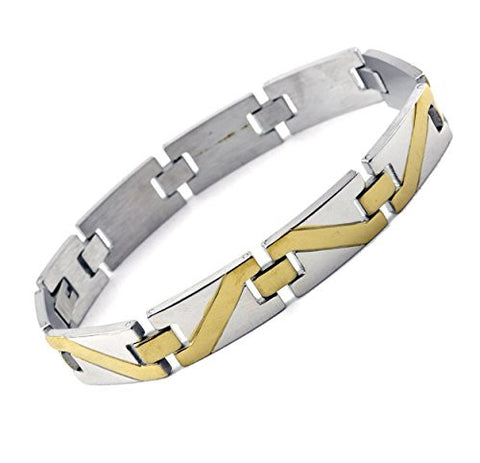 NYfashion101 Men's Fashionable Two-Tone Stainless Steel Bracelet 4037