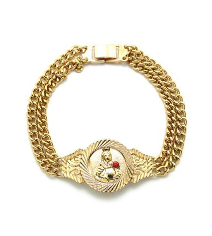 Saint Barbara Pendant Double Link Chain Bracelet