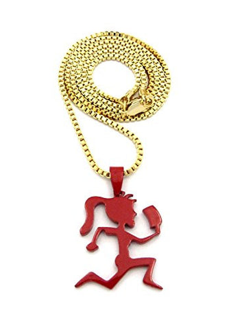 Dipped Red Hatchetgirl Pendant w/ 2mm 24" Box Chain Necklace in Gold-Tone