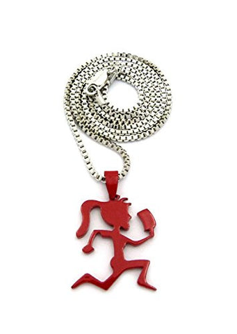Dipped Red Hatchetgirl Pendant w/ 2mm 24" Box Chain Necklace in Silver-Tone