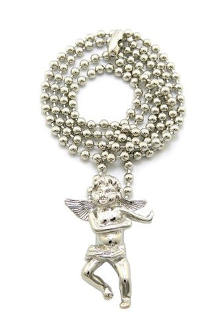 Very Rare Trendy Mini Micro Angel Pendant w/3mm 27" Ball Chain Necklace Silver Color MMP4R