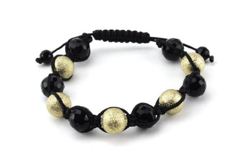 Faceted Faux Glass Disco Ball & Gold Pearl Beads Shamballa Bracelet SB1235
