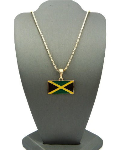 Jamaica Flag Pendant with 2mm 24" Box Chain Necklace - Gold-Tone