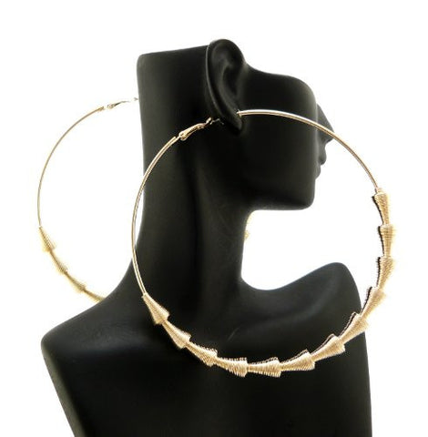 Cone Shape Chain Wrap 3.85" Big Hoop Earrings in Gold-Tone