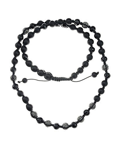 Mixed Bead Chain Shamballa Necklace with Hematite-Tone Encrusted Balls MHC11HE