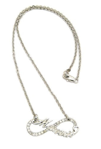 Mahomie (TM) Iced Out Silver Tone Infinity Sign Fan Necklace XC455R