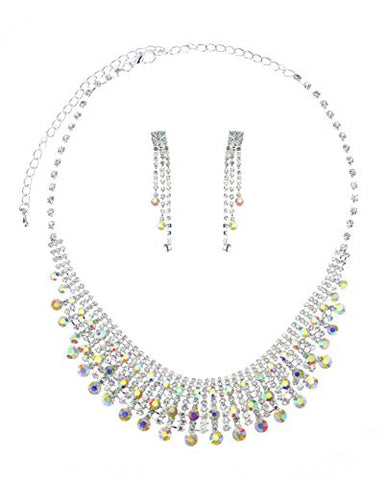 Clear Stone Bead Accent Rhinestone Pave Necklace and Earrings Jewelry Set