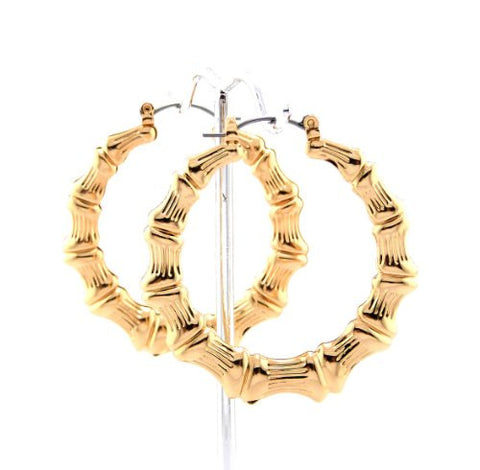 Classic Bamboo 1.90" Hoop Door Knocker Earrings in Gold-Tone