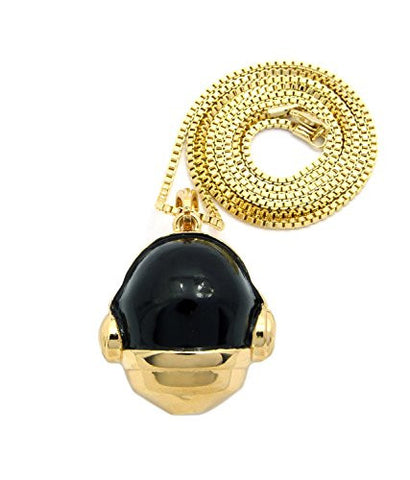 Two Faced Musician Helmet 3D Pendant w/ 30" Box Chain Necklace - Gold Tone XMP2G