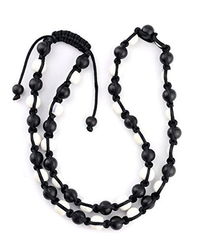 Wooden Bead Shamballa Necklace in Black/White Tone MC167BKWH