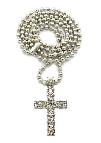 Mini Pave Cross Pendant 27" Ball Chain Necklace in Silver-Tone MMP14R