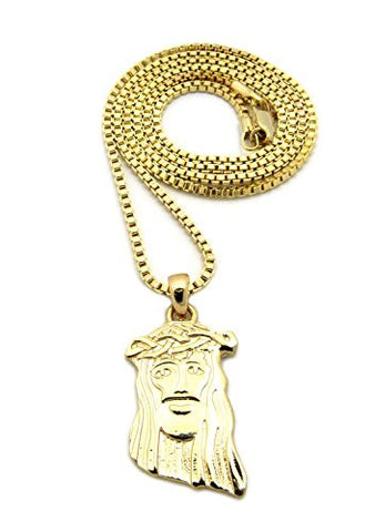 Flat Micro Jesus Pendant with 2mm 24" Box Chain Necklace in Gold-Tone