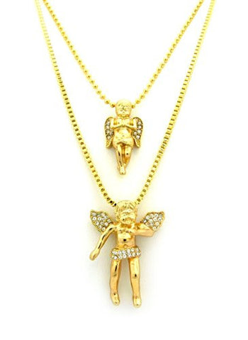 Angel & Extra Small Cherub Pave Micro Pendant Multi-Chain Set