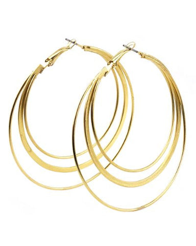 High Quality Hypo-Allergenic Gold Tone 3 Ring Flat Hoop Earrings MADE IN USA