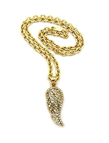 Pave Angel Wing Pendant 4mm 18" Link Chain Necklace for Women - Gold-Tone