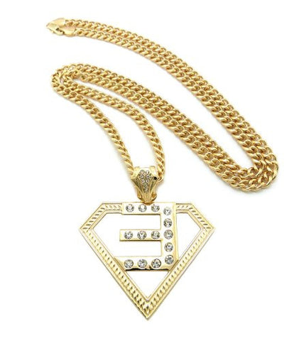 Inversed E Gold Tone Rapper Pendant w/ 6mm 36" Cuban Link Chain XZP7G