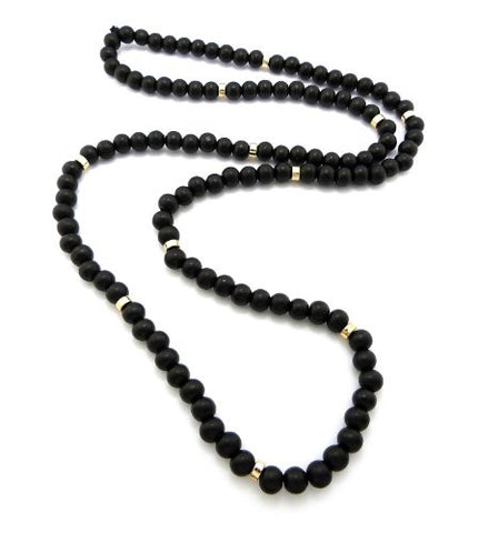 Wooden Bead Metal Joint Wood Ball Chain Necklace