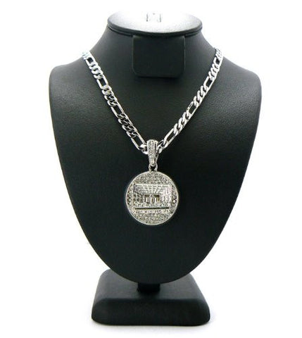 The Last Supper Micro Round Pendant w/ 24" Figaro Chain in Silver Tone MSP149R