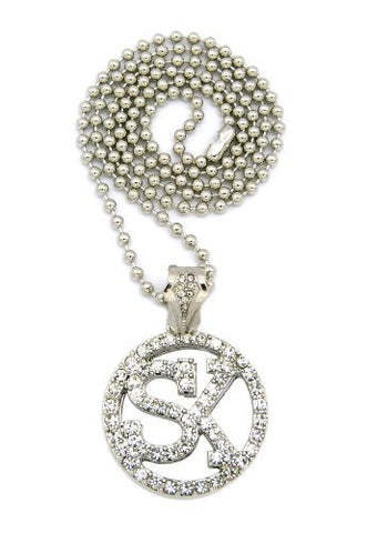 Iced Out Street King SK Micro Pendant 3mm 27" Ball Chain Necklace in Silver-Tone