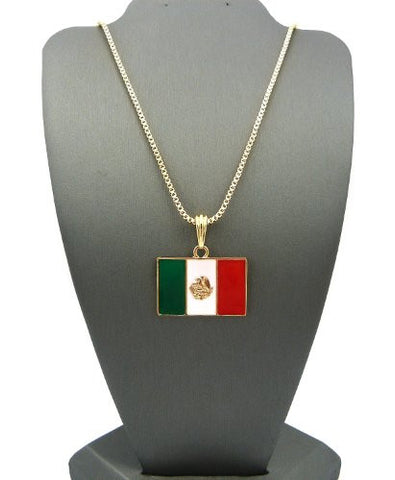 Gold Tone Mexico Flag Pendant w/ 2mm 24" Box Chain XSP369GBX