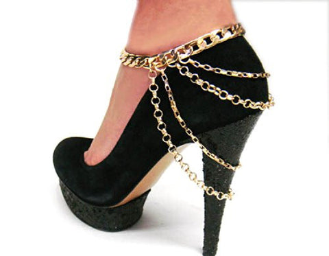 Glamorous Multi Style Chain Gold Tone Adjustable Anklet Heel Chain IHN1006G
