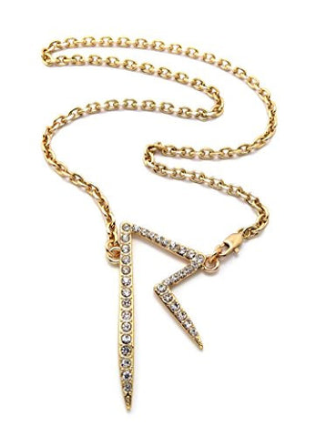 Pave Initial R Celebrity Look Pendant 4mm 18" Link Chain Necklace in Gold-Tone