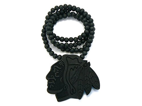 The Chief Wood Pendant 8mm 36" Wooden Bead Chain Necklace in Black