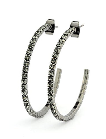 Clear Swarovski Elements 35mm Flex Hoop Earrings in Hematite-Tone MADE IN KOREA IKE1000HB