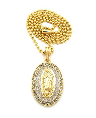 Sparkle Pave Oval Jesus Pendant 3mm 27" Ball Chain Necklace in Silver/Gold-Tone