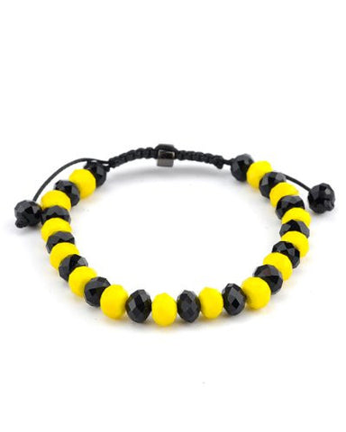 Black/Yellow Faceted Crystal Stone Adjustable Bracelet MB33BKYL