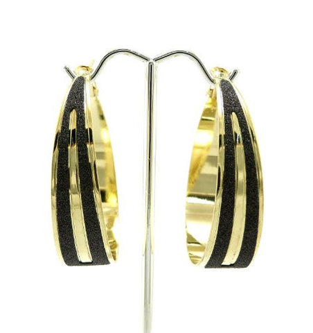 Shimmer Stripe 1.85" Hoop Earrings in Black/Gold-Tone